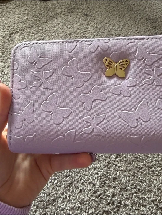 Butterfly-Embossed Double Zip Wallet - Lavender - Picture 3 of 10